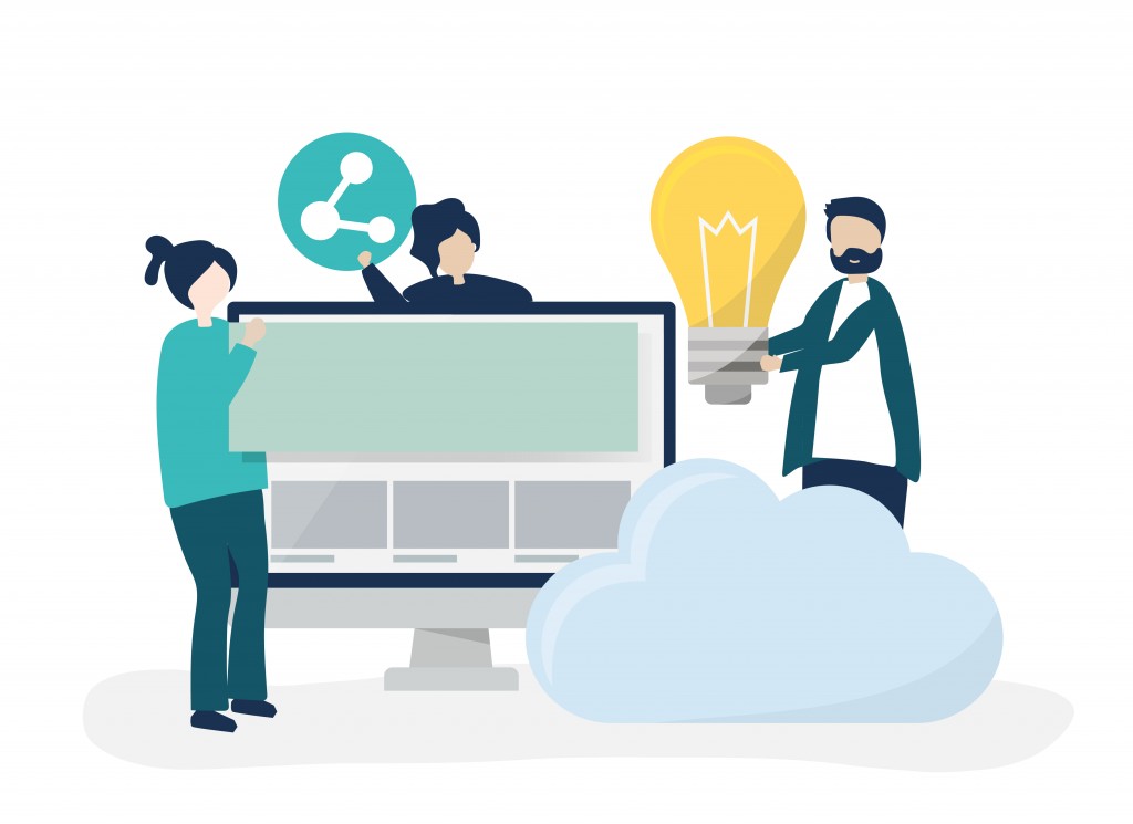 Character illustration of people with technology icons