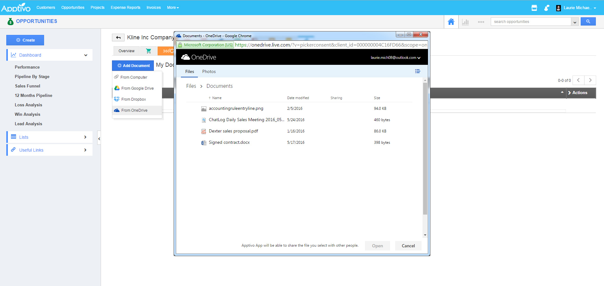 OneDrive Document Popup