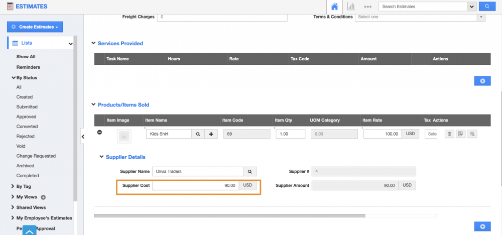 Supplier Pricing Override for Estimates